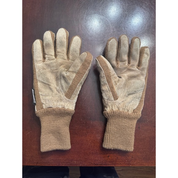 Mens Genuine Leather Thinsulate Thermal Insulation Gloves L XL Brown Knit Cuff - Picture 2 of 5